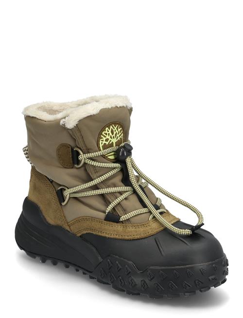 Se Timberland Moriah Range Mid Warm Lined Waterproof Snow Boot Olive Woven Timberland Khaki ved Booztlet