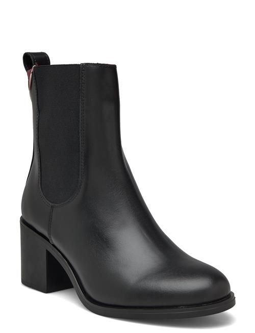 Premium Leather Mid Heel Bootie Tommy Hilfiger Black