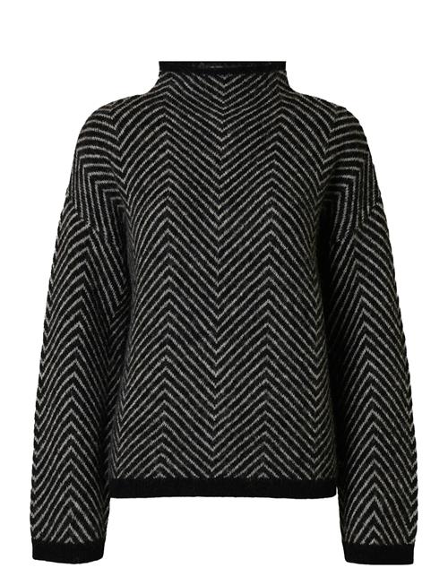 Slflulu Ls Herringb Knit High Neck Selected Black