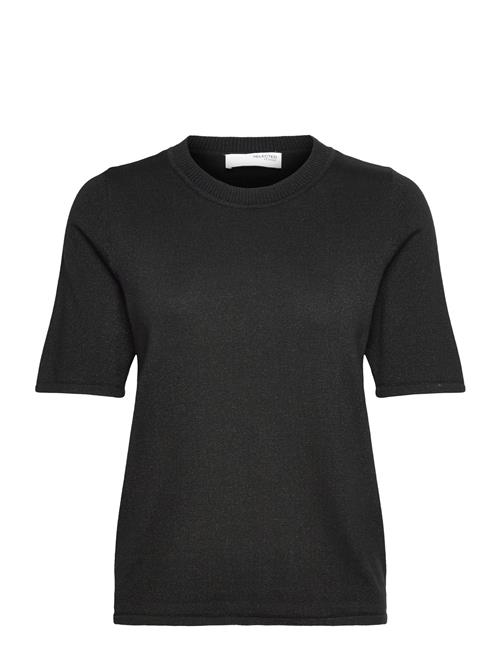 Slflura Lurex 2/4 Knit O-Neck Selected Black