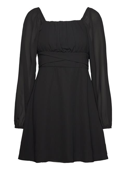 Brenna Square Neck L/S Georgette Dress Bubbleroom Black