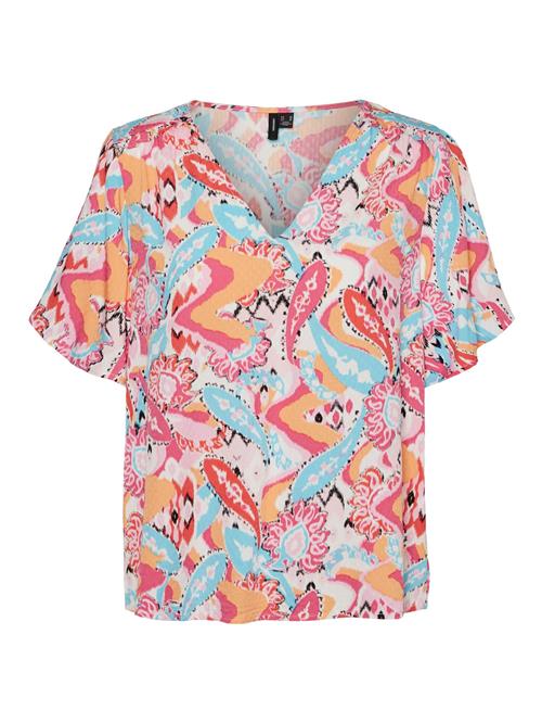 VERO MODA Bluse 'USSI'  turkis / orange / magenta / hvid