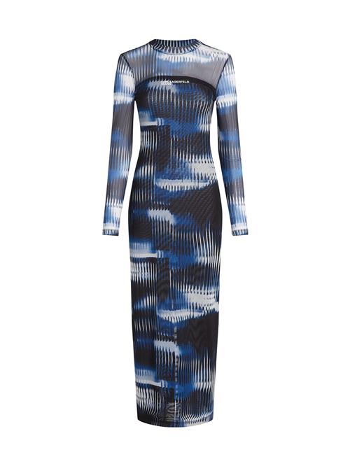 KARL LAGERFELD JEANS Kjole ' NETZKLEID MIT GLITCH-PRINT '  blå / sort / hvid