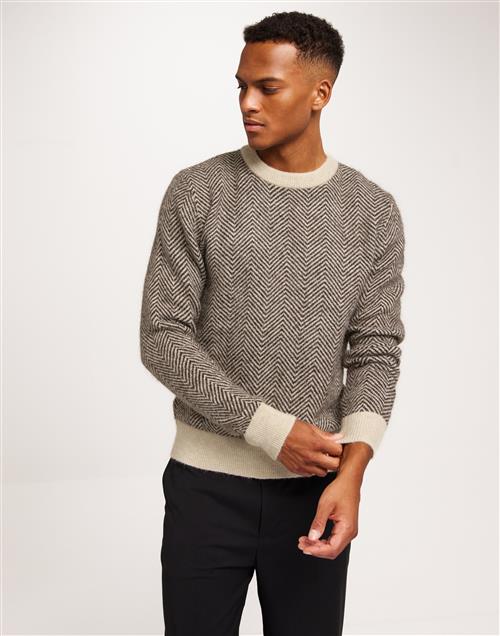 Selected Homme Slhrai Ls Knit Crew Neck Striktrøjer Beige