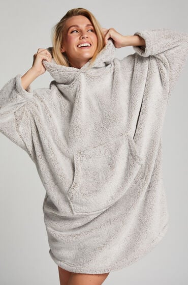 Se Hunkemöller Flannel Fleece Hoodie Grå ved Hunkemøller