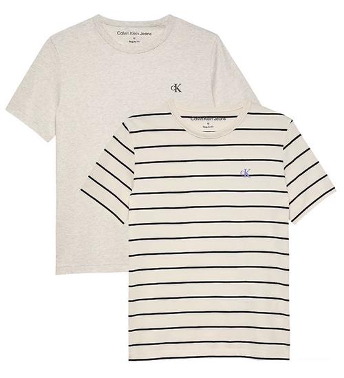 Calvin Klein T-shirt - 2-pak - Striped - Heather Grey/Thin Black