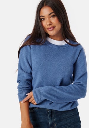 VILA Viril O-neck L/S Knit Top Bijou Blue Detail:Dark Melange M