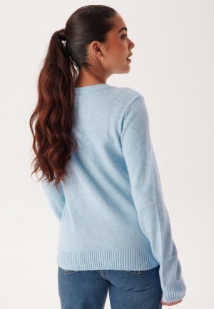 Se VILA Viril O-neck L/S Knit Top Kentucky Blue Detail:MELANGE XXL ved Bubbleroom