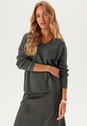 Se VERO MODA Vmcrewlefile V-Neck Pullover Medium Grey Melange XL ved Bubbleroom