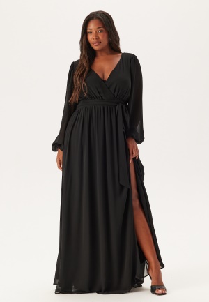 Goddiva Curve Long Sleeve Chiffon Maxi Curve Dress Black 44 (UK16)