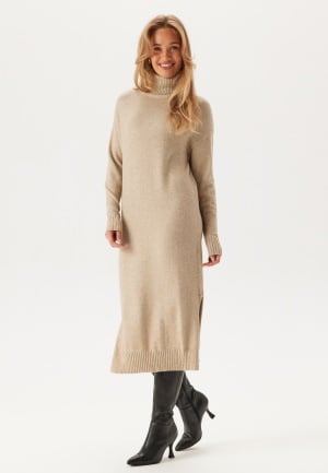 Se VILA Rill Roll Neck L/S Midi Dress Natural Melange M ved Bubbleroom