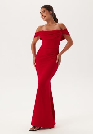 Se Goddiva Off Shoulder Maxi Dress Red L (UK14) ved Bubbleroom