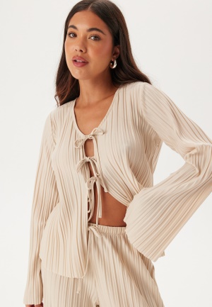 BUBBLEROOM Pleated Tie Cardigan Top Light beige L