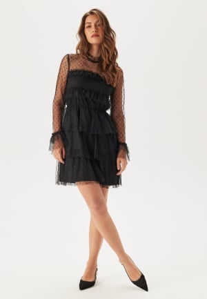 Se BUBBLEROOM Dotted Mesh L/S Dress Black 46 ved Bubbleroom