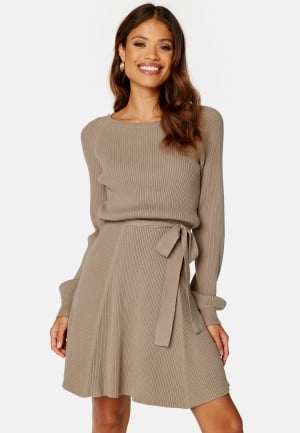 BUBBLEROOM Rib Knitted Skater Dress Dark beige M