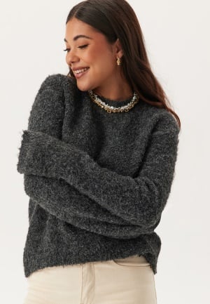 BUBBLEROOM Knitted Bouclé Sweater Dark grey melange XS