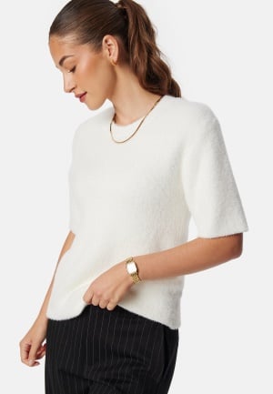 BUBBLEROOM Fluffy Knitted Short Sleeve Sweater Offwhite L