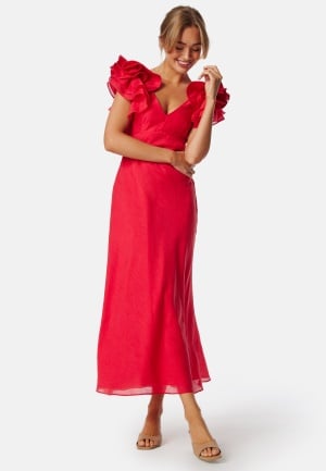 FOREVER NEW Rylie Ruffle Shoulder Midi Dre Red 34