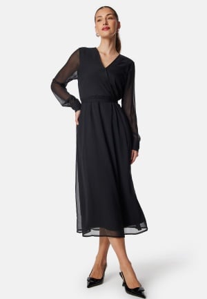 VILA Vifalia V-neck L/S MIDI DRESS  Black 36