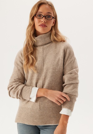 Se Pieces Pcmalou Ls Rollneck Knit Taupe Gray Detail:melange XL ved Bubbleroom