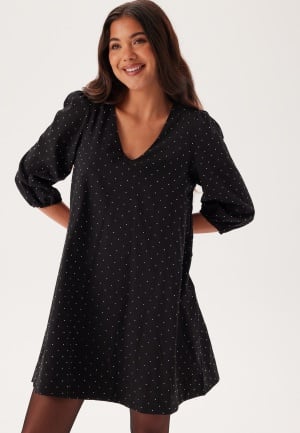 Object Collectors Item Objrigini 3/4 SLEEVE V-NECK Dress Black Detail:rhinestones 36