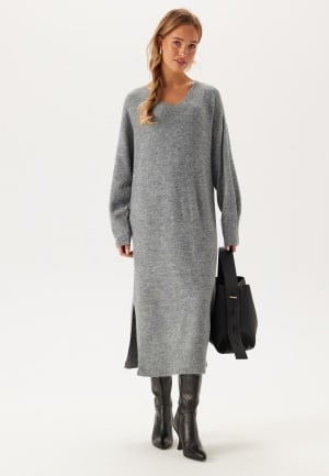 Se VERO MODA Vmjupiter Ls V-neck Calf Dress Medium Grey Melange L ved Bubbleroom