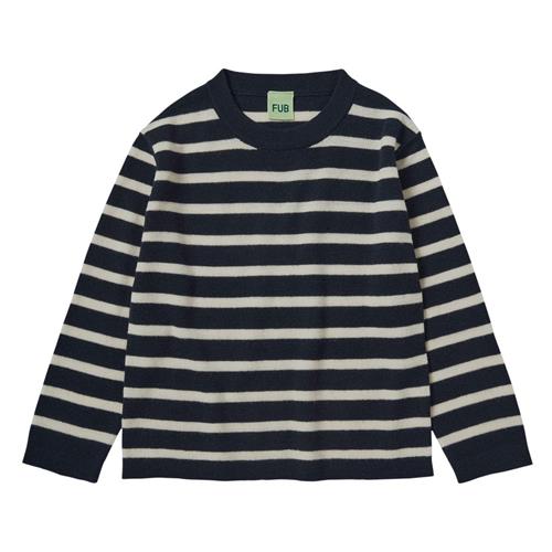 FUB Stribet langærmet T-shirt Dark Navy/Ecru | Marine blå | 120 cm