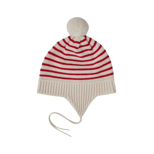 FUB Baby Pompom Striped Hat Ecru/Rød |  | 68/74 cm