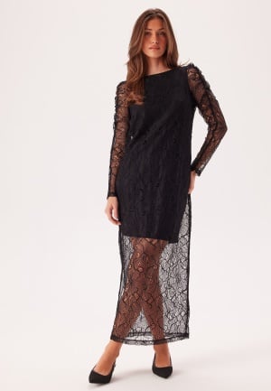 Se VILA Vibiana Lace L/S ANKLE DRESS A Black Beauty 44 ved Bubbleroom