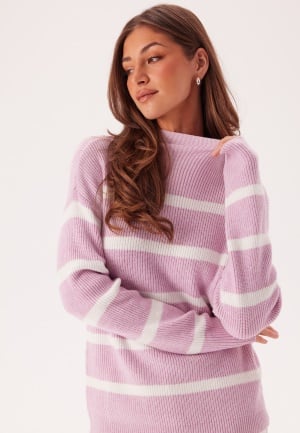 VILA Viril Mockneck L/S Knit Rib Top Winsome Orchid/White Alyssum M