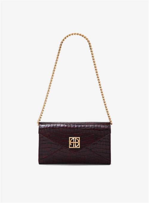 Anine Bing Small Elly Clutch Burgundy Emblossed