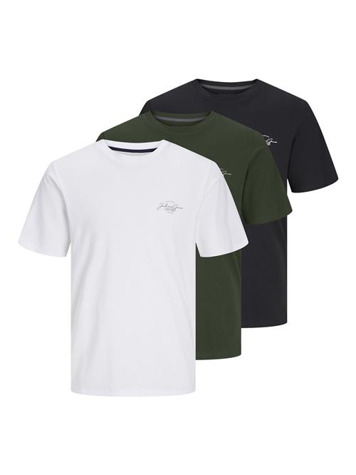 JACK & JONES Bluser & t-shirts 'JJFerris'  mørkegrøn / sort / hvid