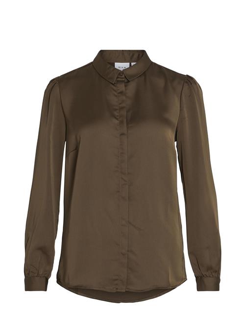 Vila Viellette Satin L/S Shirt - Noos Vila Khaki