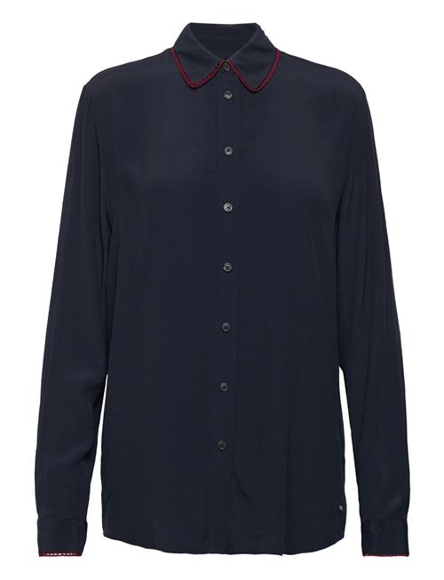 Tommy Hilfiger Vis Crepe Solid Fleur Shirt Ls Tommy Hilfiger Navy