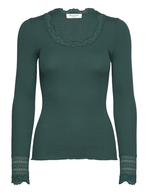 Rwbenita Silk Ls O-Neck Lace T-Shir Rosemunde Green