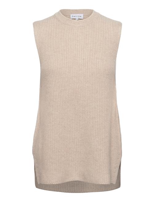 Davida Cashmere Rib O-Neck Long Vest Davida Cashmere Beige