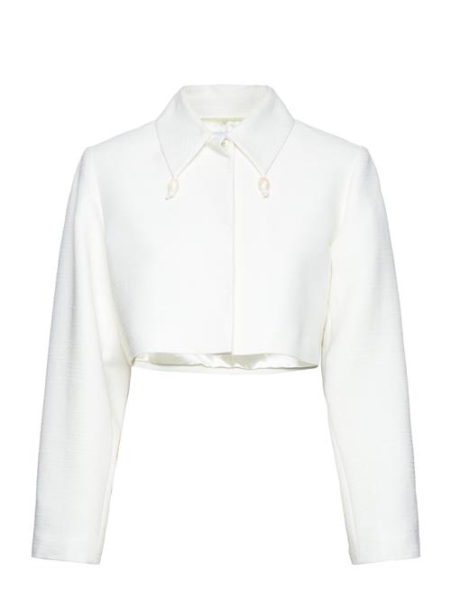 Ganni Slub Linen Cropped Blazer Ganni White