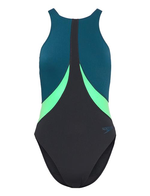 Speedo Womens Colourblock Highneck Crossback Speedo Blue