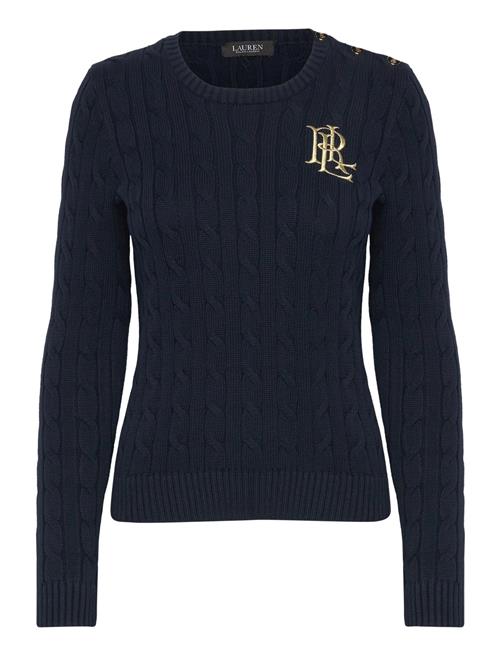 Lauren Ralph Lauren Button-Trim Cable-Knit Cotton Sweater Lauren Ralph Lauren Navy