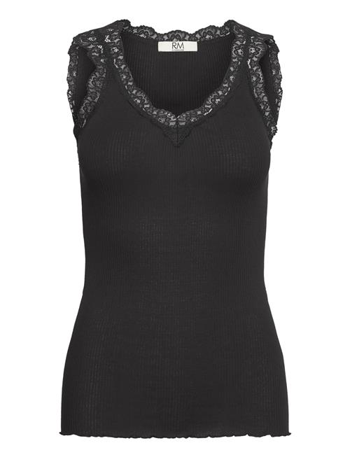 Rmwbalta Modal Sl Lace V-Neck Top RM By Rosemunde Black