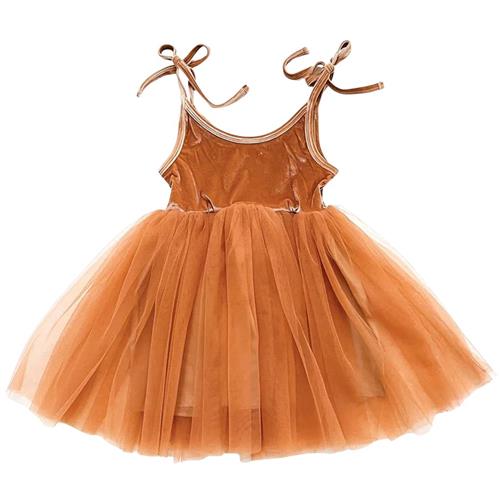 DOLLY by Le Petit Tom Dolly Universe Velvet Cosmic Strings Tutu Dress Caramel | Brun | 8-10 years