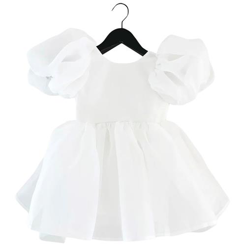 DOLLY by Le Petit Tom Dolly World V-Back Puff Sleeve Organza Tutu Dress White | Hvid | 0-1 years