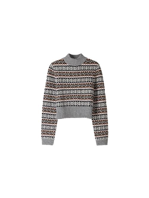 Bershka Pullover  mørkebrun / grå-meleret / sort / hvid