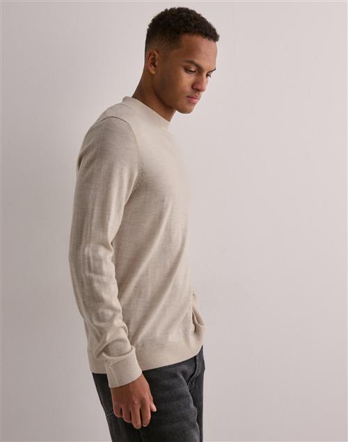 Selected Homme Slhtray Ls Knit Merino Mock Neck No Pullovers Beige