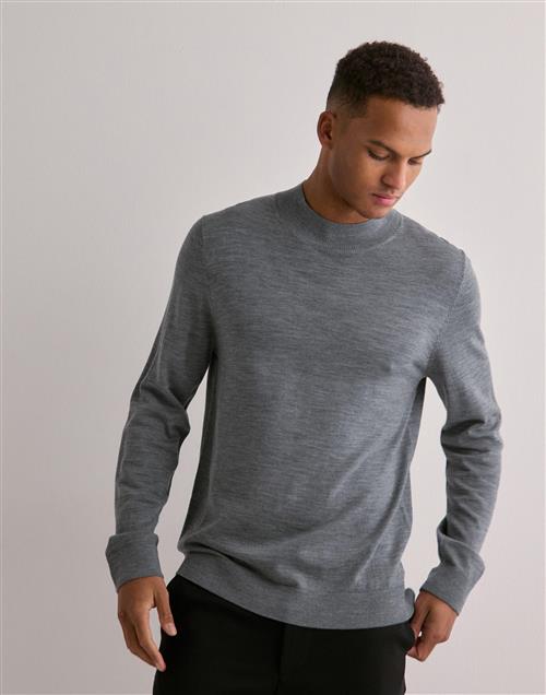 Selected Homme Slhtray Ls Knit Merino Mock Neck No Pullovers Grå