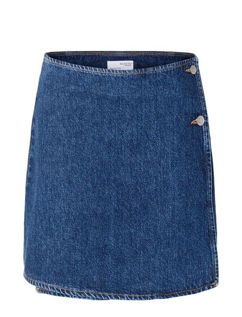 Selected Femme Slfclair Mw Mid Bl Shor Wrap Denim Skirt Selected Femme Blue