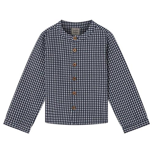 Buddy & Hope August LS Shirt Seersucker Navy Check | Marine blå | 74/80 cm