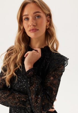 Pieces Pcolline Ls Lace Sequins Top Black S