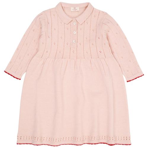 Copenhagen Colors Merino Wool Pointelle Kjole Soft Pink/Red Combi | Lyserød | 98 cm