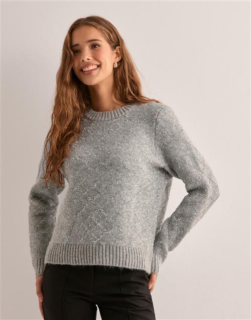 Only - Grå - Onlalba L/S Glitter O-Neck Cc Knt